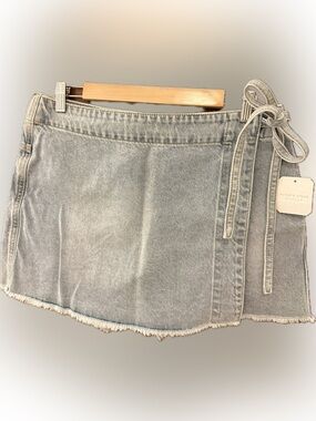 Altard State Light Wash Denim Wrap Mini Skirt